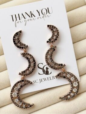 ZARA STYLE SHINY BLACK MOON EARRINGS